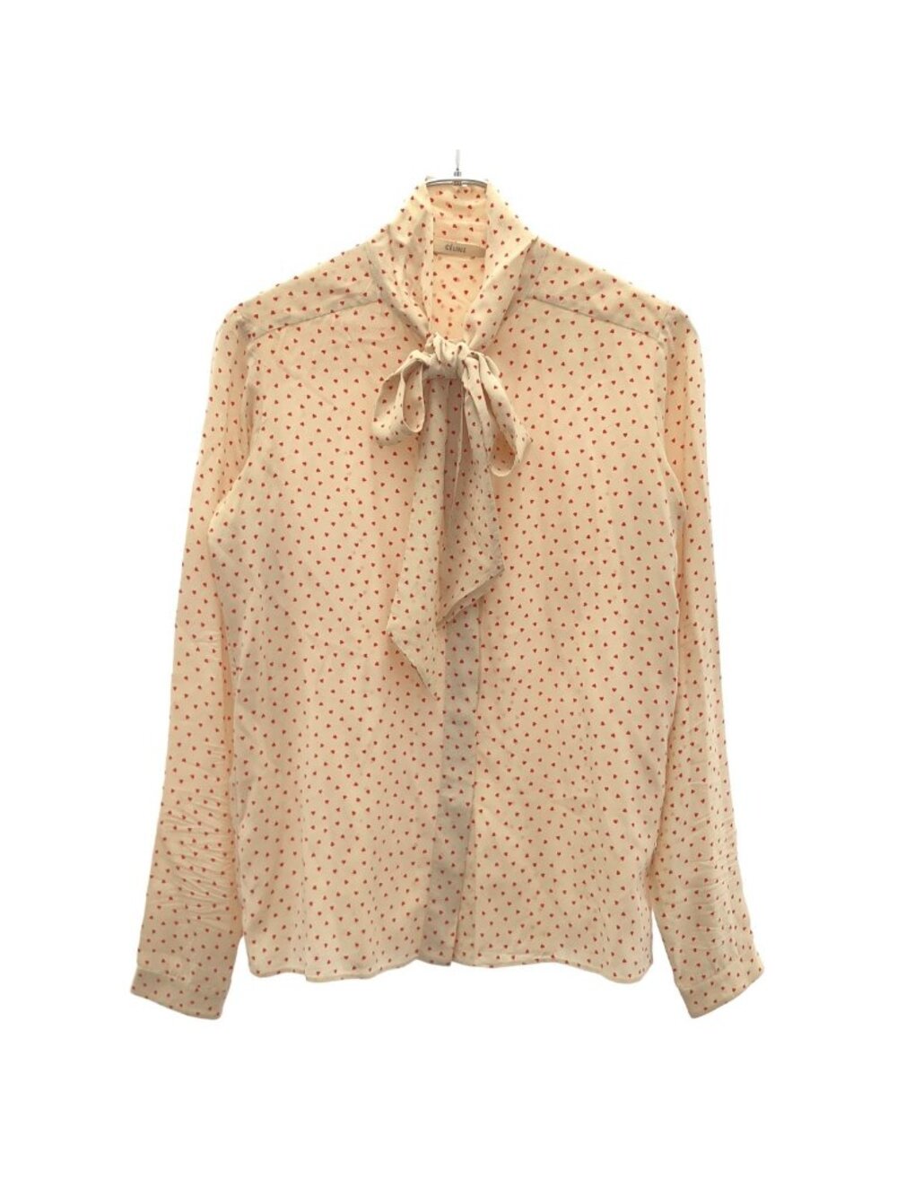 Celine by Phoebe Philo Heart Print Bow Tie Silk Shirt 2 Beige 36